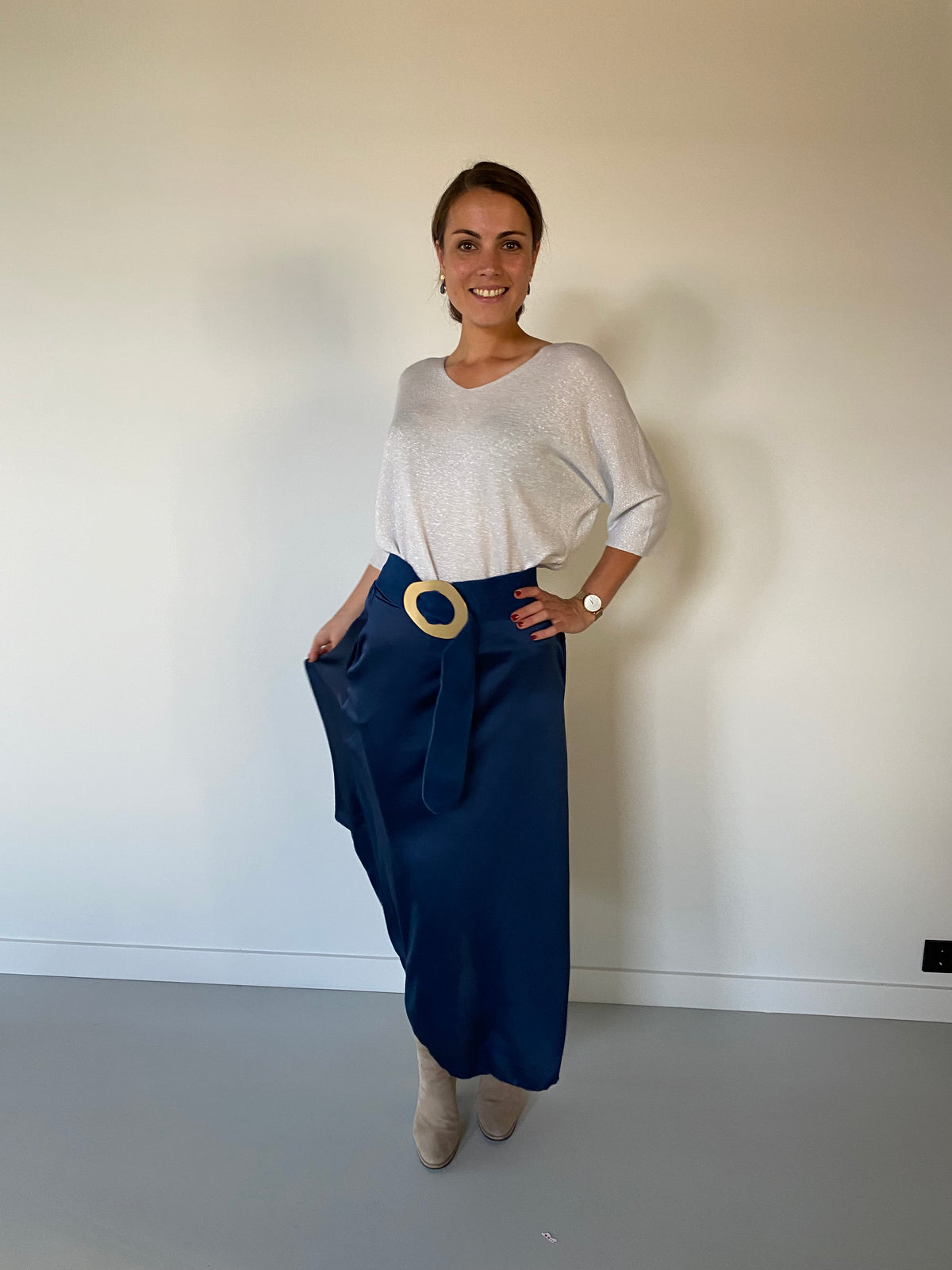 Rok zijdelook blauw - Chic by R